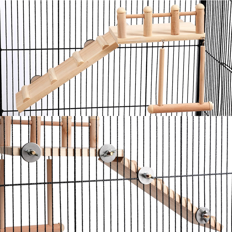 Bird Perches Platform Swing with Climbing Ladder, Parakeet Cage Accessories Wooden Playing Gyms Exercise Sturdy for Small Birds - PawsPlanet Australia