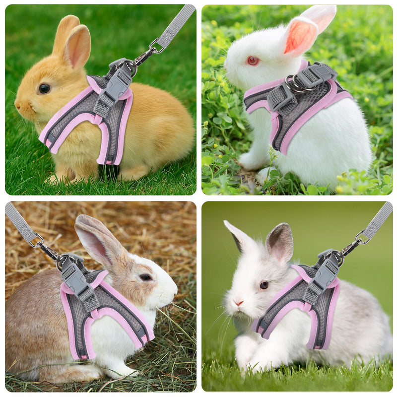 Bunny Harness and Leash Adjustable Bunny Harness and Leash Set, Breathable Pet Vest, Small Dog Harnesses, Small Kitten Puppy Rabbit Walks Accessories, with Reflective Strips, Pink and Grey - PawsPlanet Australia