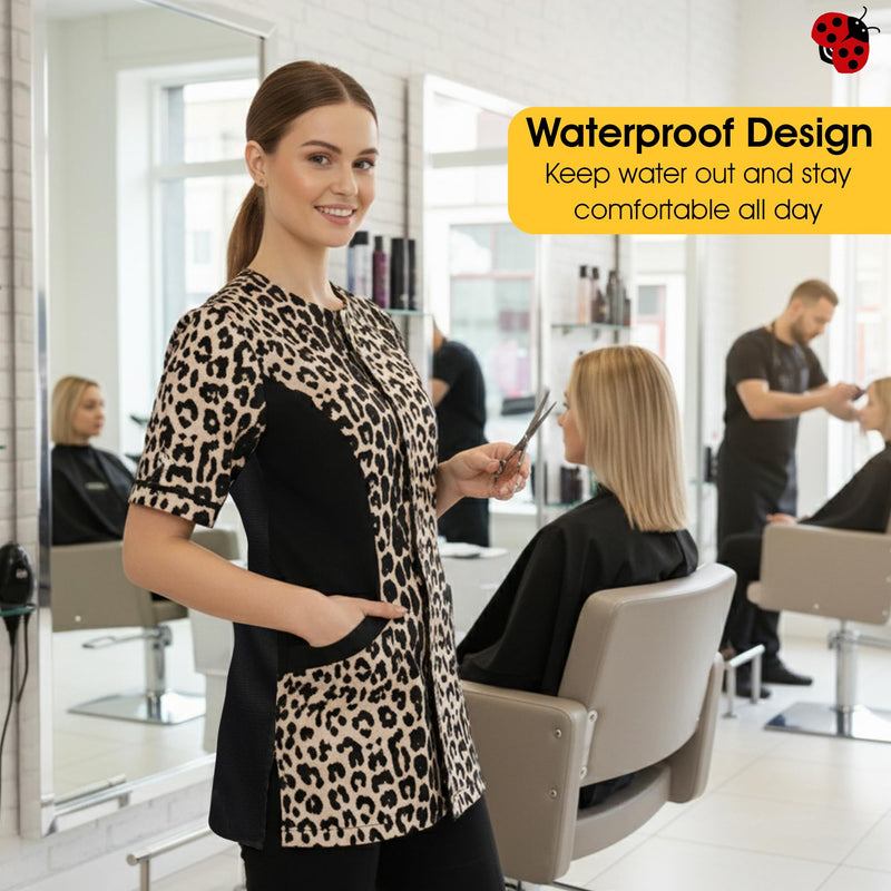Ladybird Line 716 Leopard Waterproof Pet Grooming Jacket, Breathable Mesh Lining, Hair Bleach Resistant, Adjustable Back Belt X-Small - PawsPlanet Australia
