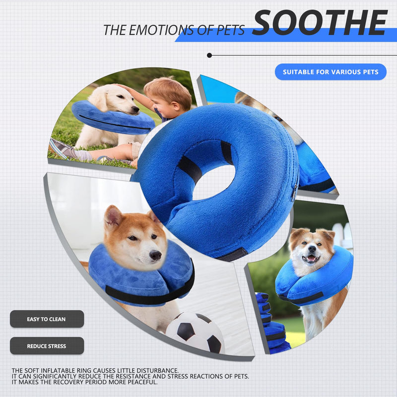 Inflatable Dog Collar, Soft Protective Collar, Blue, L | Dogs with a neck circumference of 38-50 cm, soft donut collar with clear view, washable cover and adjustable fit