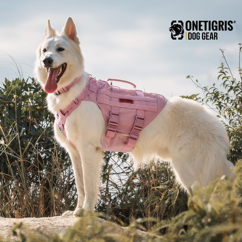 OneTigris Tough Dog Collars, Tactical Dog Collar with Handle, Milltary Adjustable Dog Collar with Heavy Duty Metal Buckle for Training (Large,Pink) L Pink - PawsPlanet Australia