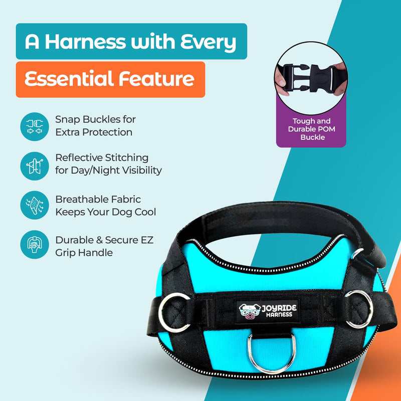 Joyride Basic Essential Dog Harness 1.0 - Small, Medium, Large Dogs, No-Pull Pet Vest with 3 Side Rings for Leash Placement, Adjustable for Training (Teal, L) Teal - PawsPlanet Australia