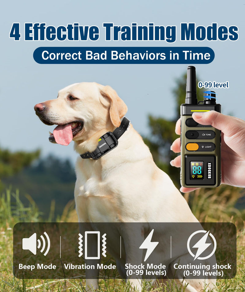 Long Range Dog Training Collar with Remote 1 Mile/5280 Ft Safe Shock, Vibrate, Tone Collar with Flashing Beacon Lights Rechargeable Waterproof Dog Collar with Remote 4 Training Modes Green - PawsPlanet Australia