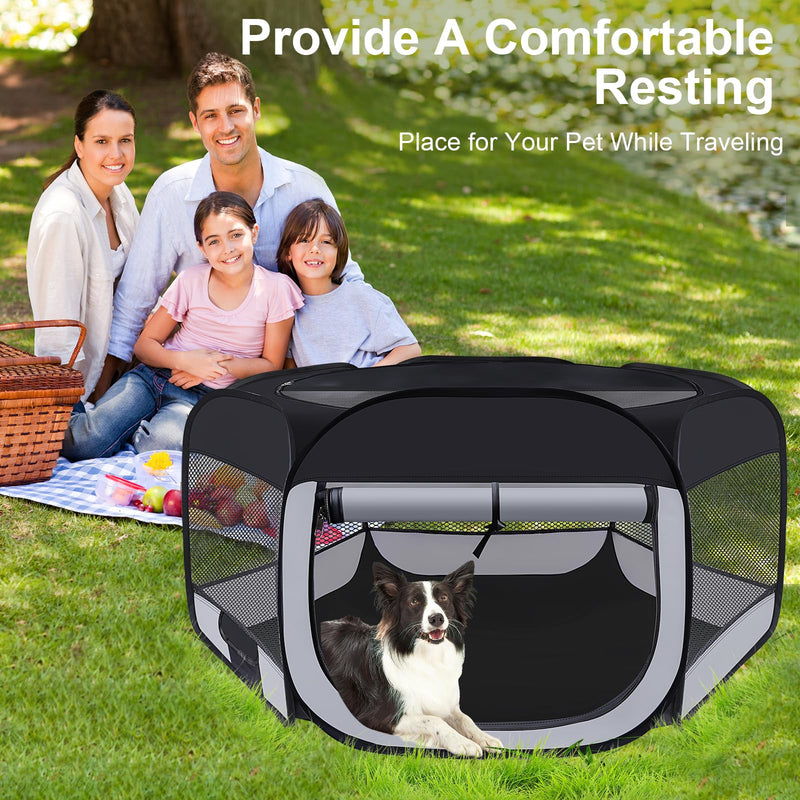 Dog Cat Playpen,Portable Pet Puppy Playpen,Rabbit Puppy Dog Play Pen for Indoors,Dogs Tent for Indoor Cats,Kitten Playpen,Collapsible Small Cats Crate Cage for Small Dogs with Carrying Case(Grey, L) Large Black - PawsPlanet Australia