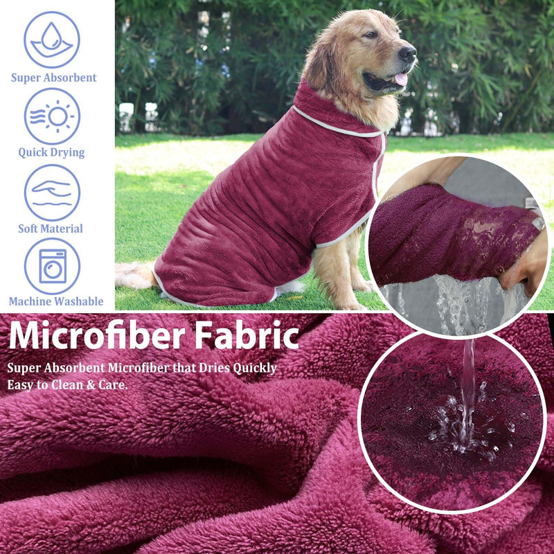 Dog Bathrobe Towel Dog Drying Coat - Super Absorbent Bath Robe for Drying Dogs Large, Soft Adjustable Collar & Belly Strap Fast Drying Coat Pet Dog Cat Bath Robe Towel (Purple, Large) Purple