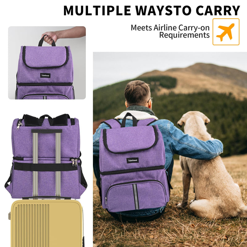 Dog Travel Bag Airline Approved Pet Supplies Backpack with 2 Food Container Dog Bags for Traveling Camping Hiking Purple - PawsPlanet Australia