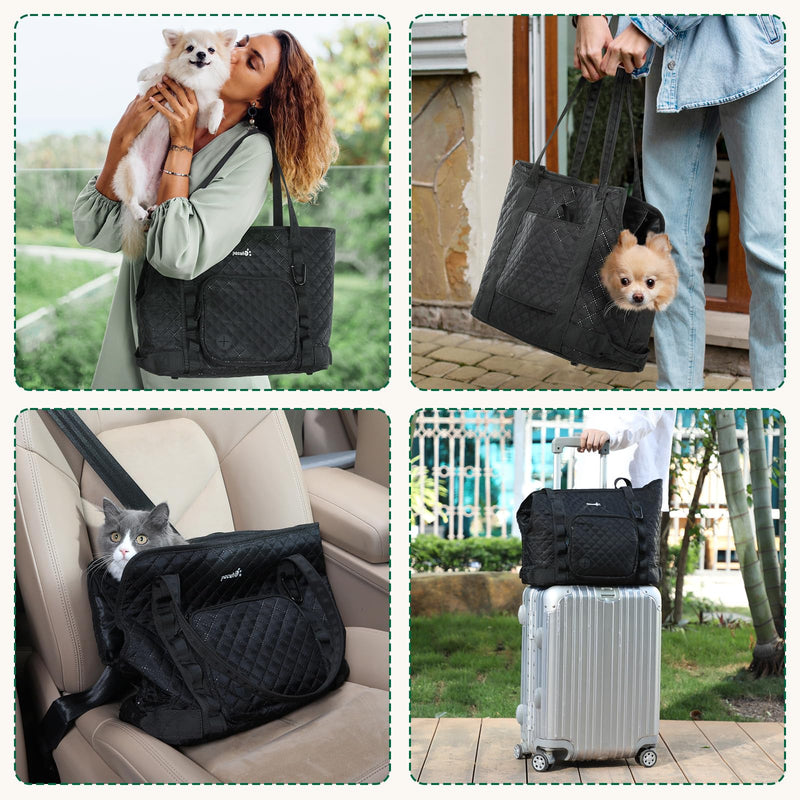 Pecute Dog Purse Carrier, Dog Carrier with Pockets for Small Dogs, Fits Dogs 5.5 lbs to 11 lbs, Cat and Puppies Tote Bag, Outing, Travel, Vet, Black 15.2"L x 7.4"W x 11.7"H - PawsPlanet Australia