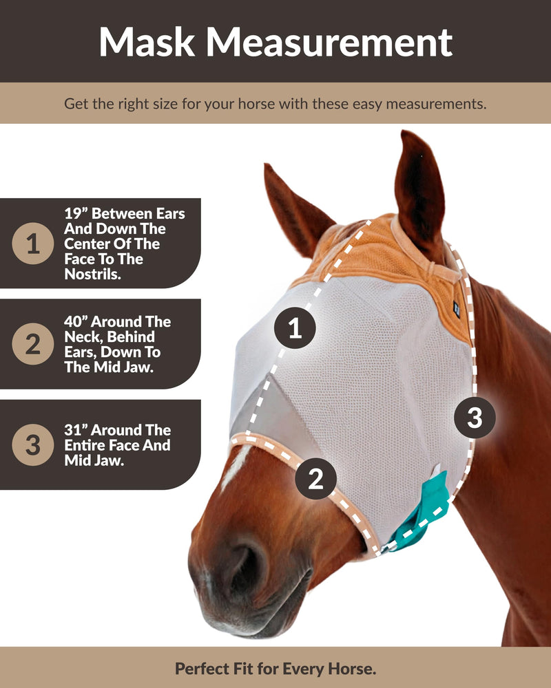 TSZ Horse Fly Mask Standard No Ears - UV Block 70% Breathable Soft Fleece Padding Fly Masks for Horses Flymask Durable Fly Control Comfortable Adjustable Straps All-Day for Equines Standard (Horse)