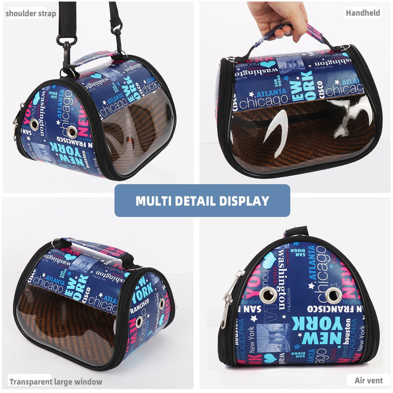 Transparent Small pet Carrier, Adjustable Shoulder Strap, Detachable Bamboo and Rattan Lining Suitable for Ventilated Bird Backpacks for Sugar Gliders, Hamsters, Rats, and Parrots (Blue) blue