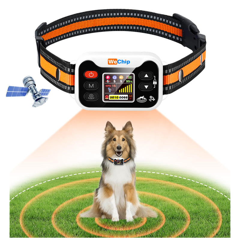 GPS Dog Collar Fence Orange- 3 Modes,GPS Dogs Fence 65-6560FT Wireless Boundary, 122H Rechargeable Battery,Waterproof for Lawns, Farms, Beaches & Walks.