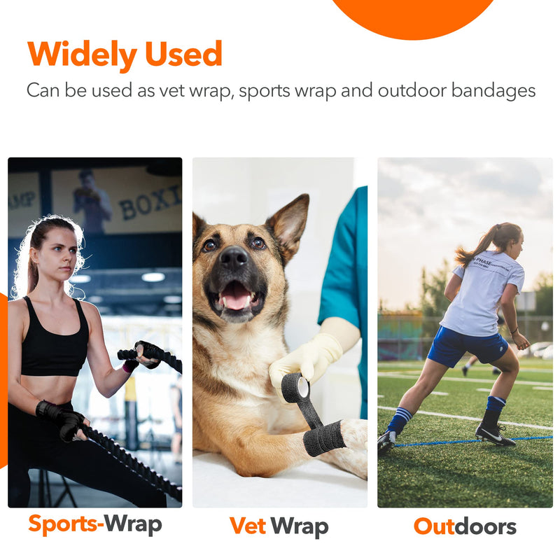 Latex Free Self Adhesive Bandage Wrap 2 inch x 5 Yards - 24 PCS Black Non-Woven Elastic Bandage Wrap - Vet Wrap for Dogs - PawsPlanet Australia