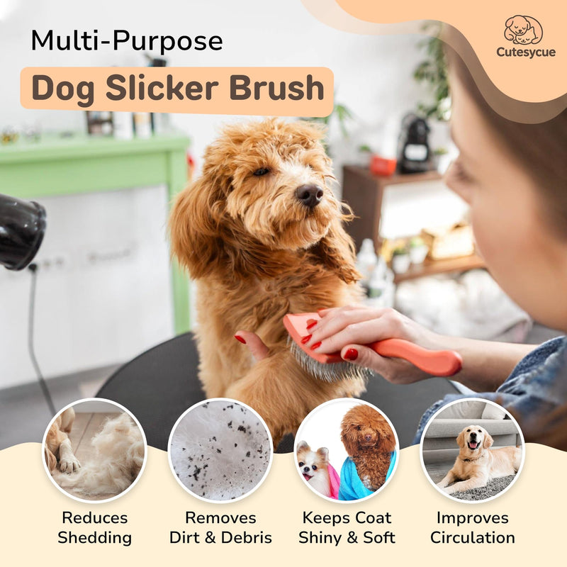 Slicker Brush for Dogs | Dog Grooming Supplies | Best Brushs For Long Haired Dog | Deshedding Brush | Dematting Brushs | Gentle On Skin | Soft-Grip Handle - PawsPlanet Australia