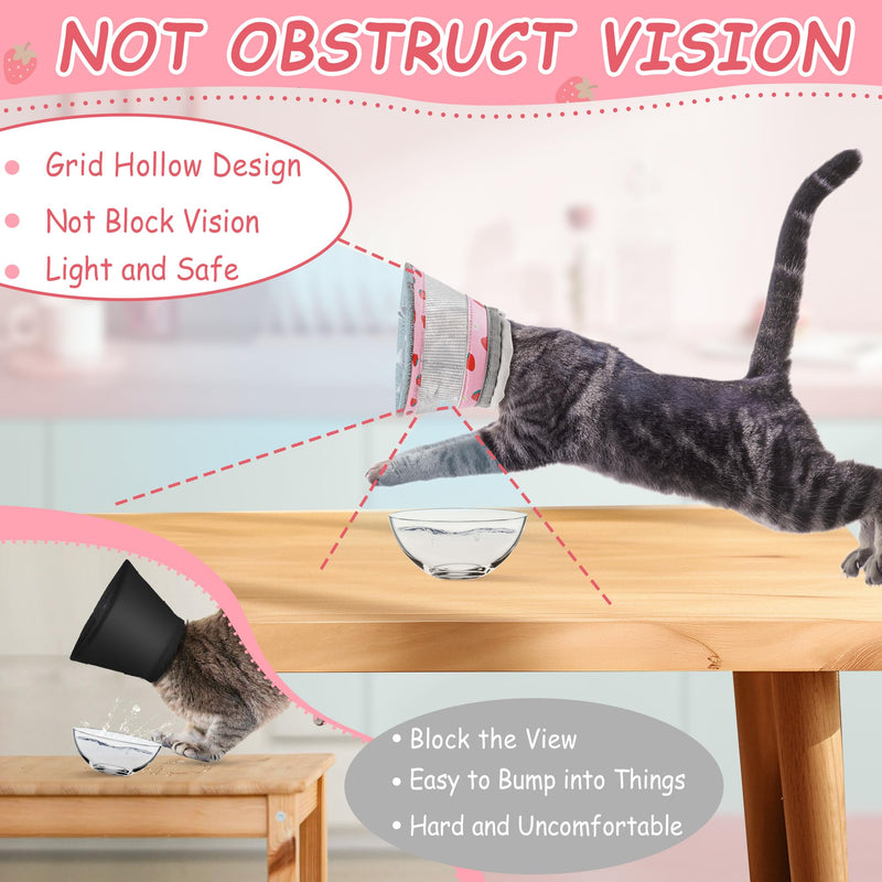 Cat Cone Collar Soft - Adjustable Cat Recovery Collar Kitten Lightweight Elizabethan Collar to Stop Licking Pet E Cone for Small Medium Cats After Surgery Prevent from Licking Wounds (Pink, M) Strawberry M
