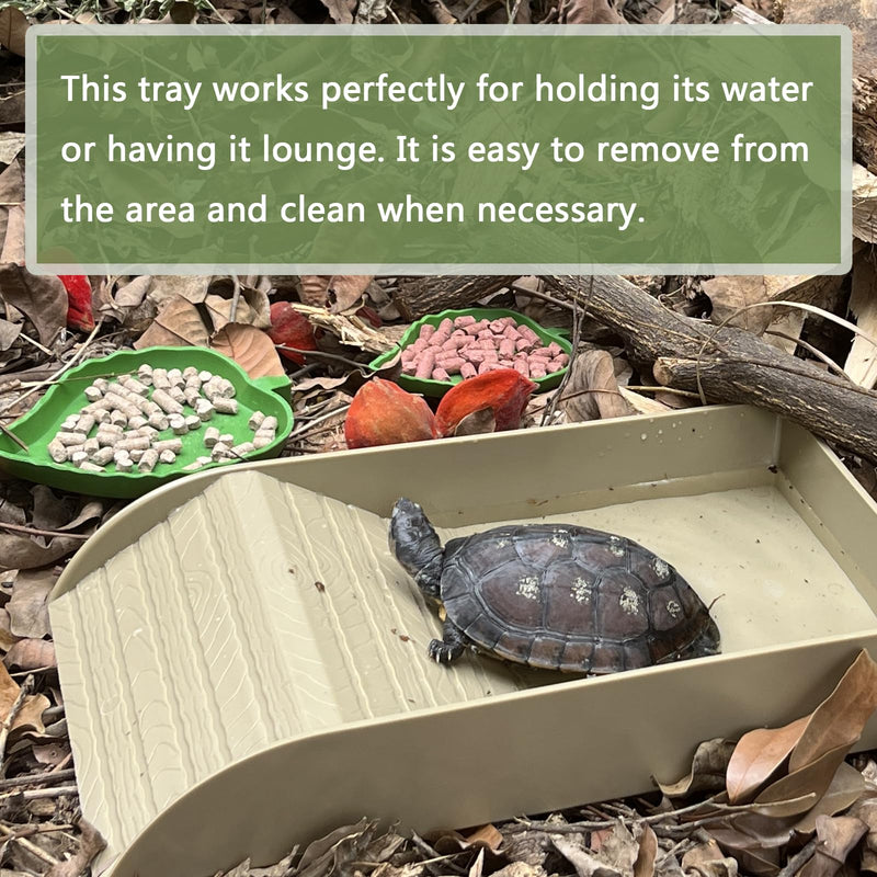 Tortoise Feeding Dish with Ramp and Basking-Platform - Leaf Tortoise Water Food Bowls, Reptile Water Dish Amphibians Habitat, Reptile Water Bowl Fit for Amphibians with Forcep Cleaning Clip Brown - PawsPlanet Australia