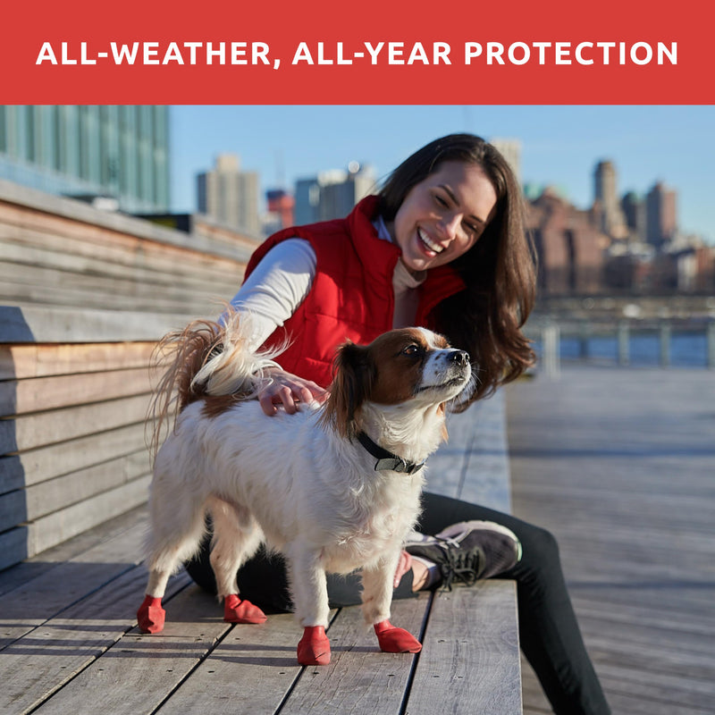 PawZ Rubber Dog Boots for Small Paws - All-Weather Waterproof Dog Shoes, Anti-Slip Traction for Rain, Snow, Mud & Hot Pavement - Pull-On Dog Booties, Red - Small (2"-2.5") - Pack of 12