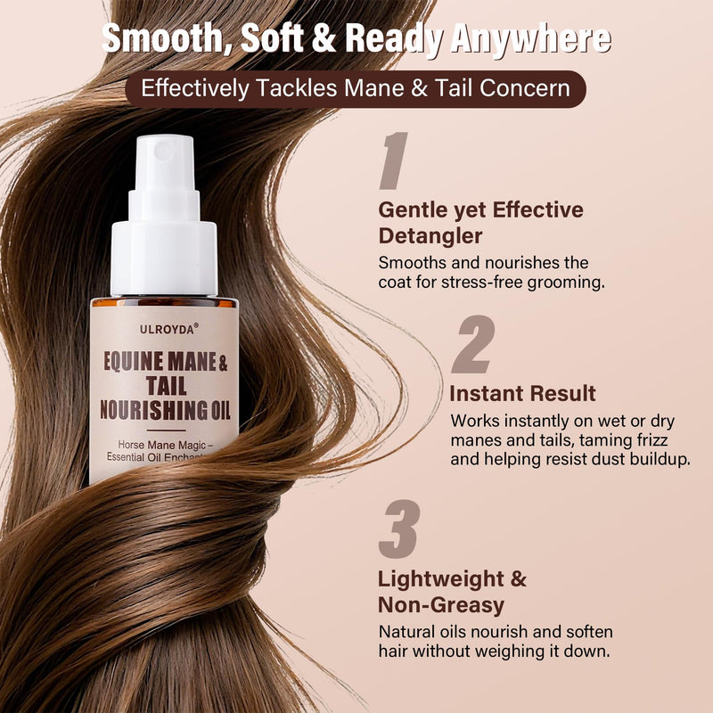 Equine Essential Oil Spray – Olive & Jojoba Blend for Silky Mane & Tail | Smooths, Detangles & Adds Natural Shine | for Horses & Dogs, 3.38 oz Fruity Melon Scent