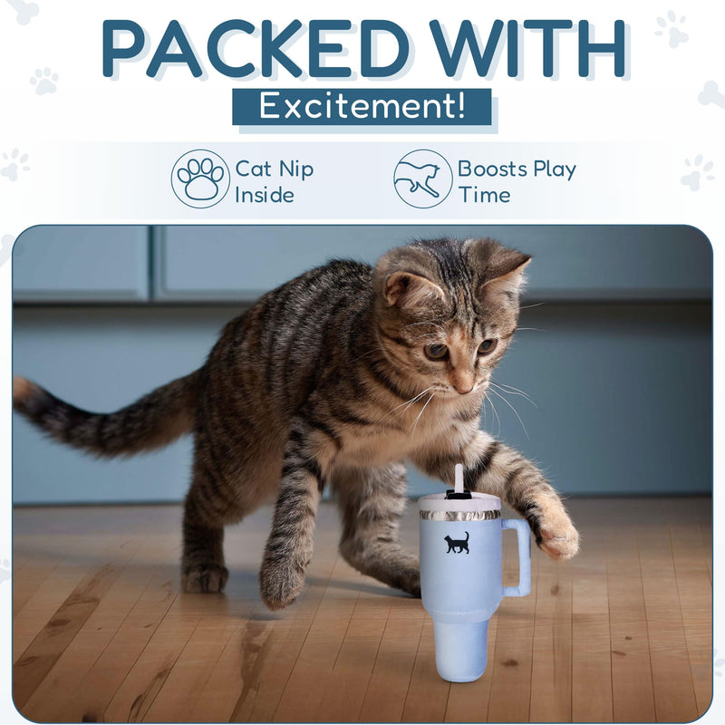 Kitty Kollection | Plush Kitty Cup Tumbler Catnip Toy with Crinkle Paper – Trendy, Cute, Funny Parody Cat Toy (Chambray Blue) Chambray Blue - PawsPlanet Australia