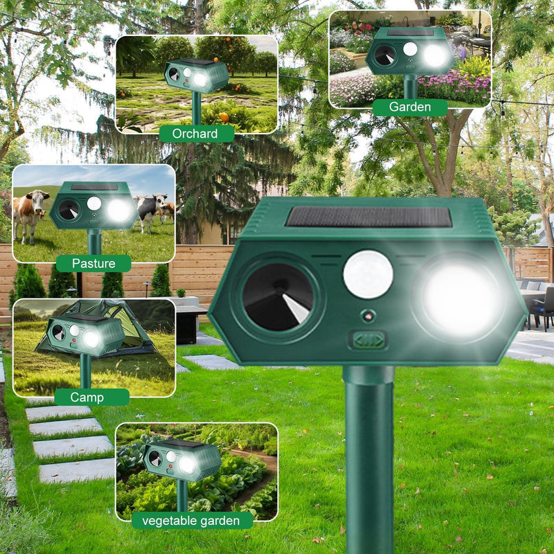 2025 Solar Animal Repellent,Upgraded Ultrasonic Cat Repellent Outdoor,Waterproof Deer Deterrent for Bird Dog Skunk,Squirrels Deterrent with Motion Detection Flash Lights for Farm Patio (2 Pack) 2