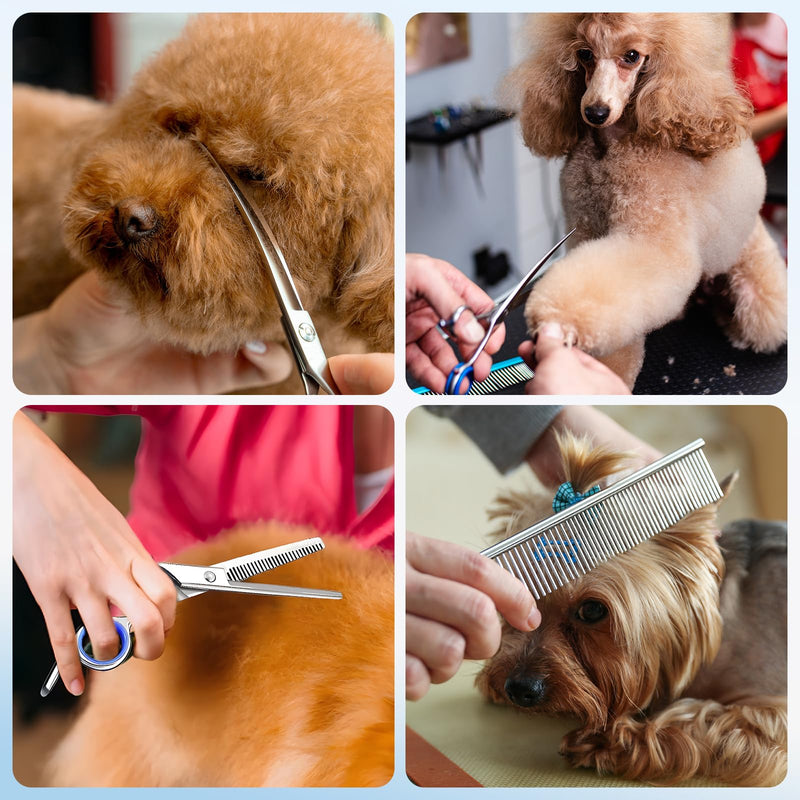6 Pieces Dog Grooming Curved Scissor for Dog Professional Pet Grooming Scissors with Safety Round Tip Stainless Steel Pet Hair Trimming Scissors Set with Storage Bag 6PCS