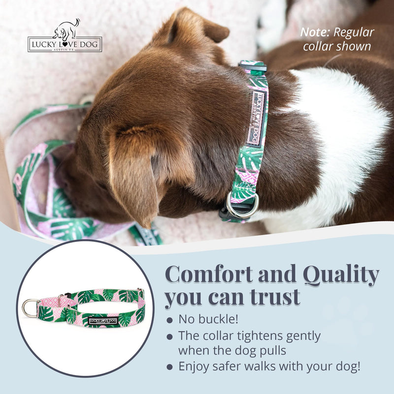 Lucky Love Dog Martingale Dog Collar - Adjustable, No-Slip, Comfortable, Durable, Soft Webbing & Stylish Patterned Collar for Male and Female Dogs Ideal for Training & Walking - Laguna, Small Small Collars (10-15") - PawsPlanet Australia