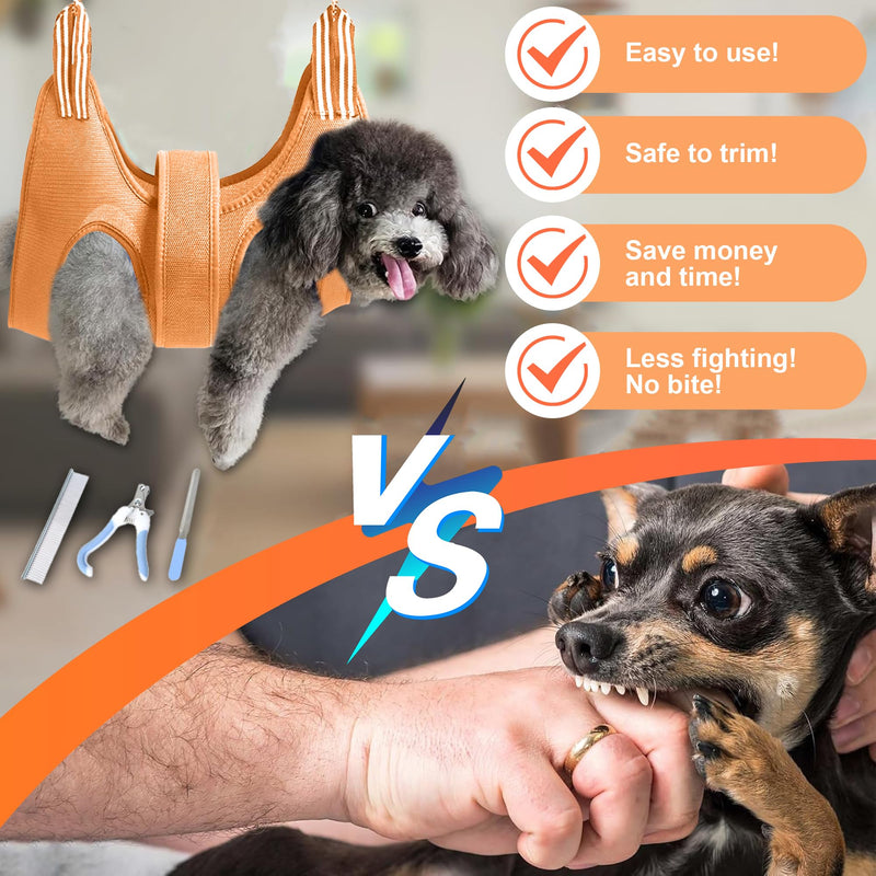 Dog Grooming Hammock for Small Dogs Cat with Pet Nail Clipper Trimmer Set,Pet Grooming Sling with Strong Waist Belt for Extra Security S（ Legs Spacing：11"*3.9" (15 LB Max)） Army Green - PawsPlanet Australia
