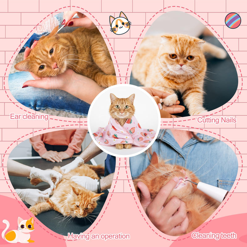 Chunful Cat Muzzle for Grooming, Cat Helmet and Wrap for Cutting Nails, M Size Adjustable Mask, 27.6" Anti-Escape Calming Swaddle Cloth, Bathing Shaving Anti-Scratch Pet Tools(Strawberry) Strawberry