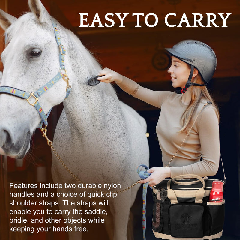 Huntley Equestrian Deluxe Grooming Bag Perfectly Designed Easy Access Multi Pocket Zipper Top Closure Double Handles Shoulder Strap Exterior Pockets One Size Black - PawsPlanet Australia
