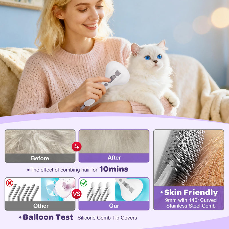 Pet Spray Grooming Brush Cat Brushes Cat Hair Removal Products Cat Shedding Tools Self Cleaning Ergonomic Grip for Short Long Haired Pets Help with matted Fur Rechargable Comb Mist White - PawsPlanet Australia