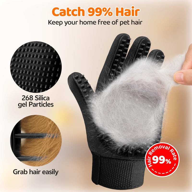 Pet Hair Remover Glove - Cat＆Dog Brush,Gentle Deshedding Efficient - Perfect for Dogs, Cats, Rabbits & Horses with Long/Short/Curly Hair,Includes Sprayer＆Waterless Shampoo(Right Hand, 1 Piece, Black) - PawsPlanet Australia