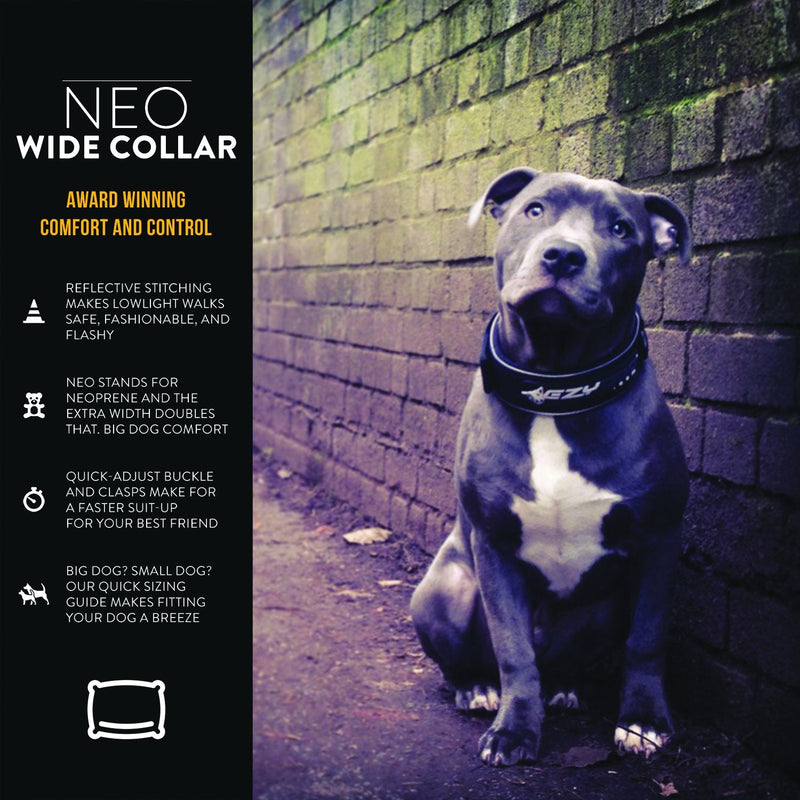 EzyDog Neo Classic Wide Neoprene No Stink Waterproof Dog Collar for Large Dogs - Reflective for Nighttime Safety and Padded for Comfort - Superior Durability and Easy to Clean (XXX-Large, Black) XXX-Large - PawsPlanet Australia