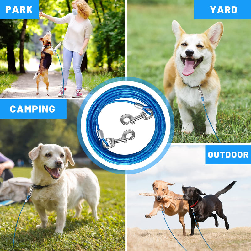 Dog Tie Out Cable 10/15/20/25/30 FT Runner for Yard Steel Wire Cable with Durable Superior Clips Blue Chains for Outside Dog Lead for Large Up to 165 Lbs 25FT - PawsPlanet Australia