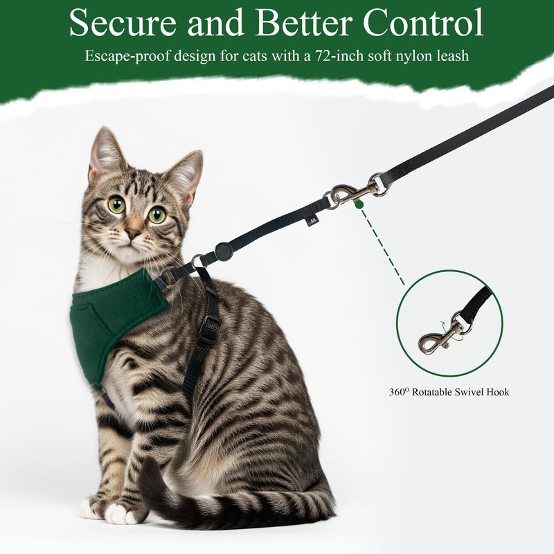 A1HC Escape Proof Cat Harness and Leash - Soft Adjustable Vest, Comfortable Mesh and Long Strips with Air Tag Pocket, Easy Control, Safe Walking Harness for Cats & Kittens - Dark Green (Small) Small - PawsPlanet Australia