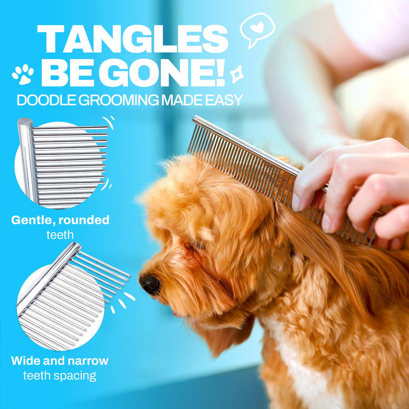 Dog Combs for Grooming Matting, Finishing Metal Comb For Dogs, Large Stainless Steel Doodle Dog Grooming Combs, Tackles Mat & Tangles for Poodles, Labradoodle, Cockapoo Pet Comb