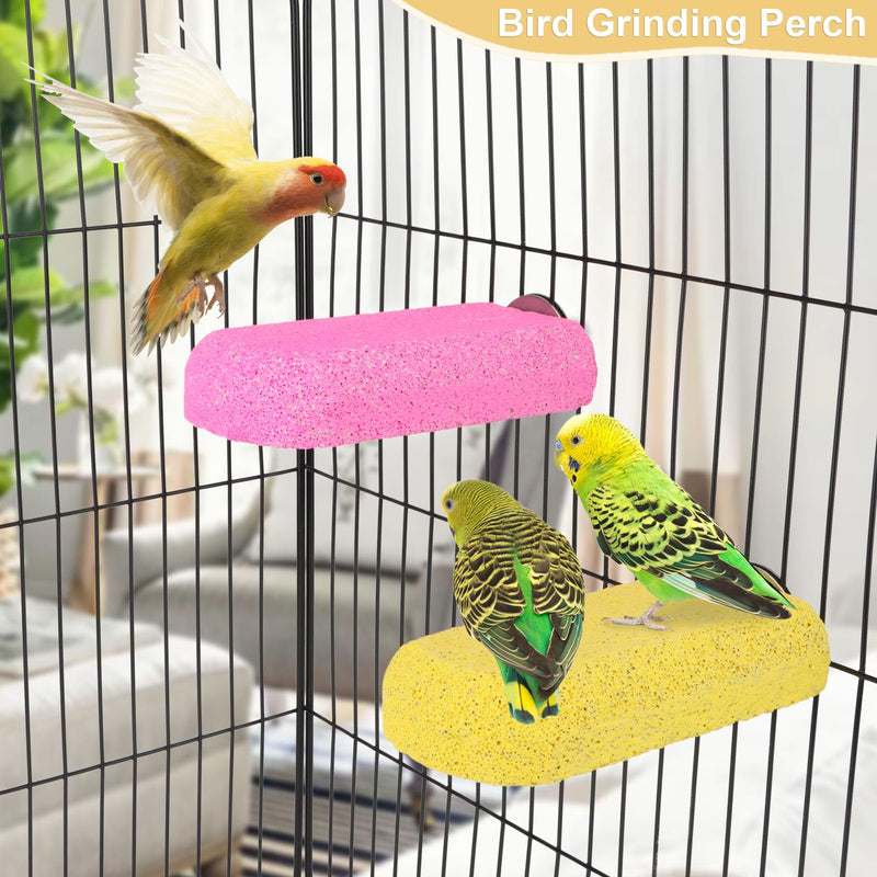 Wontee Bird Chewing Toys Grinding Beak Bird Perch Stand for Budgies Parakeets Cockatiels Lovebirds Conures Rats Squirrels, 2 Packs (Yellow+Fuchsia) Yellow+Fuchsia - PawsPlanet Australia