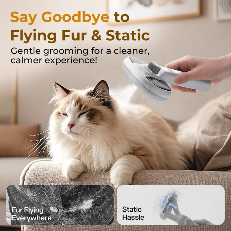 Pecute Steam Cat Brush, Self-Cleaning Cat Steam Brush with 2 Water Spray Modes, Large Capacity Tank, Dog Brush for Shedding Massaging Grooming, Cool Mist Only White - PawsPlanet Australia