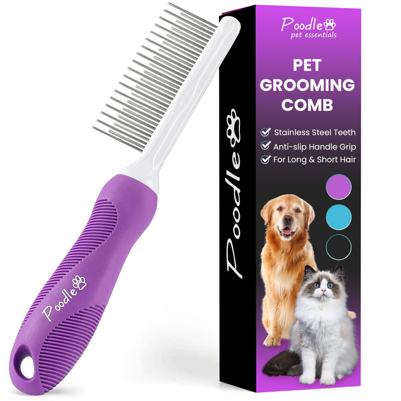 Poodle Pet Detangling Pet Comb + Black Slicker Brush Bundle - PawsPlanet Australia