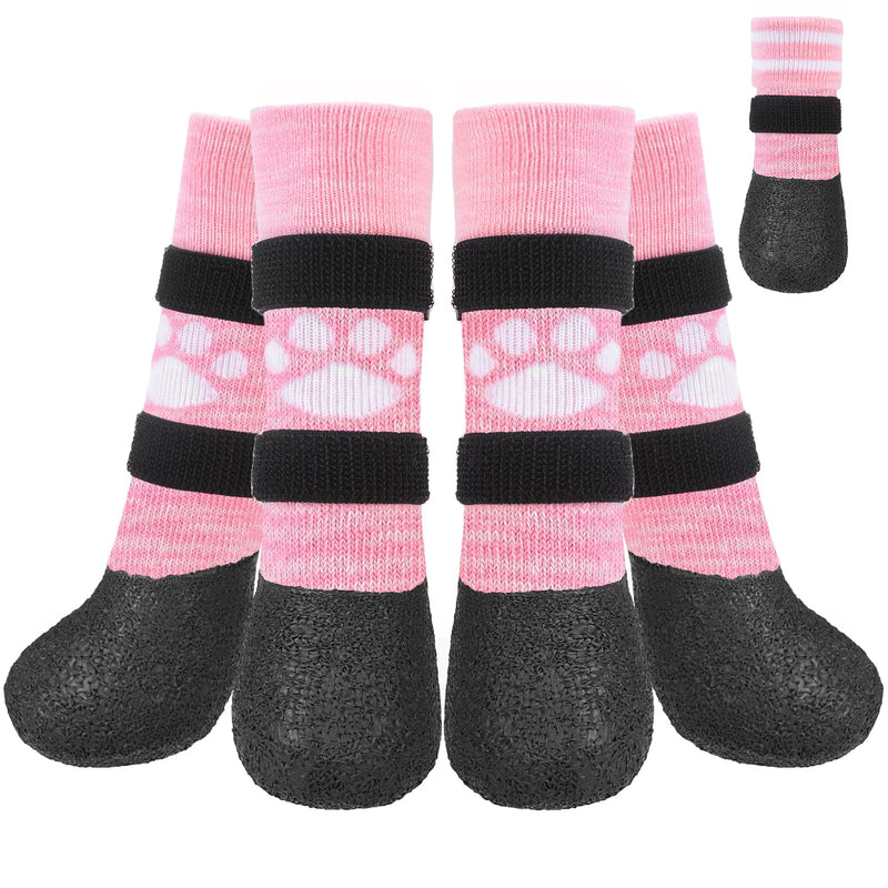 KOOLTAIL Anti Slip Dog Socks to Prevent Licking Paws for Hot/Clod Pavement,Waterproof Long Snow Dog Boots&Paw Protectors with Straps Traction Control for Hardwood Floor for Small Medium Large DogsS Pink with Paw Pattern