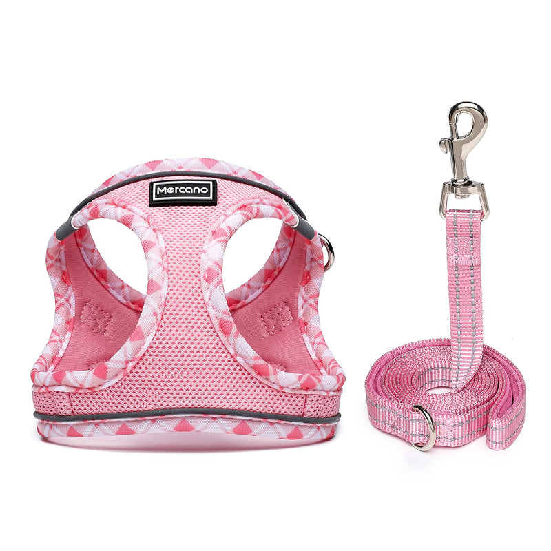 Mercano Soft Mesh Dog Harness and Leash Set, No-Chock Step-in Reflective Breathable Lightweight Easy Walk Escape Proof Vest Harnesses with Safety Buckle for Small Medium Dogs, Cats (Pink, S) Pink - PawsPlanet Australia