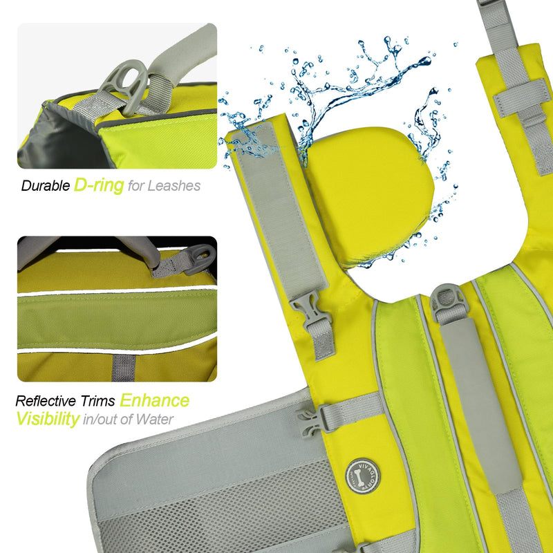 VIVAGLORY Dog Life Jacket with Removable Front Float, Life Vest with Reflective Trims & Extra Padding for Swimming & Boating, Yellow Grey, M M: 21-25 inch (Ribcage Girth) - PawsPlanet Australia