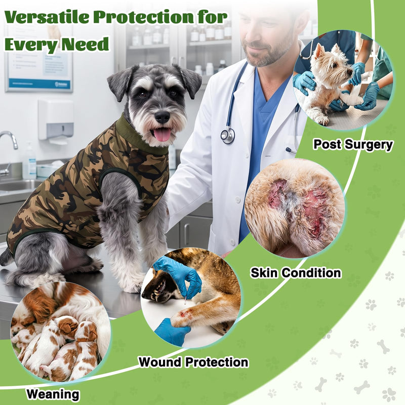 FEimaX Dog Surgery Recovery Suit, Anti-Licking Soft Dog Surgical Recovery Suit Female Male, Pet Zip Post-Op Bodysuit Abdominal Wounds Protector Cone E-Collar Alternative for Medium Large Dogs L Camouflage