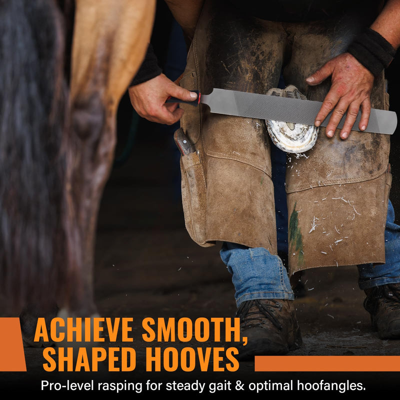 18Inch Professional Farrier Hoof Rasp - Heavy Duty Carbon Steel Hoof Trimmer for Horses, Cattle, Goats, Donkeys, Ergonomic Handle with Sharp Teeth, Durable Animal Hoof and Wood File Tool