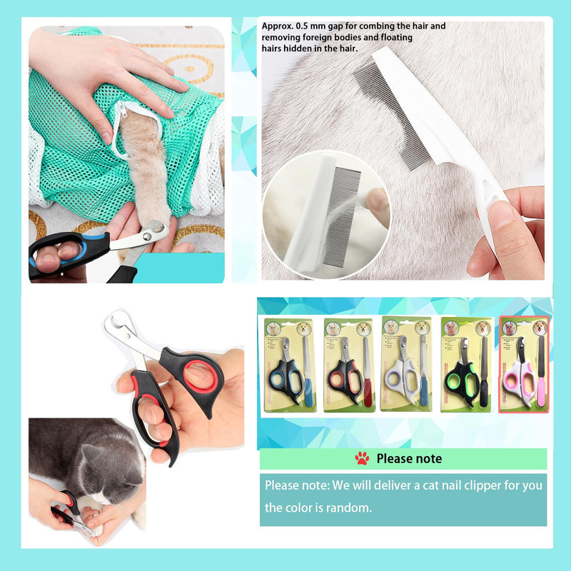 Adjustable Multifunctional Anti-Bite Shower net Bag，Cat Grooming Mesh Bag, Cat Bathing Bag，Cat Bath Brush and Cat Nail Clipper Grey - PawsPlanet Australia