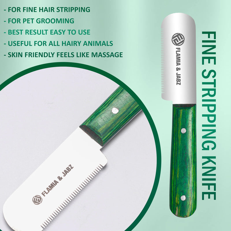 FJ Professional Stripping Knife, Right handed, 3 inch blade (Stainless Steel) (Fine, Green) Fine - PawsPlanet Australia