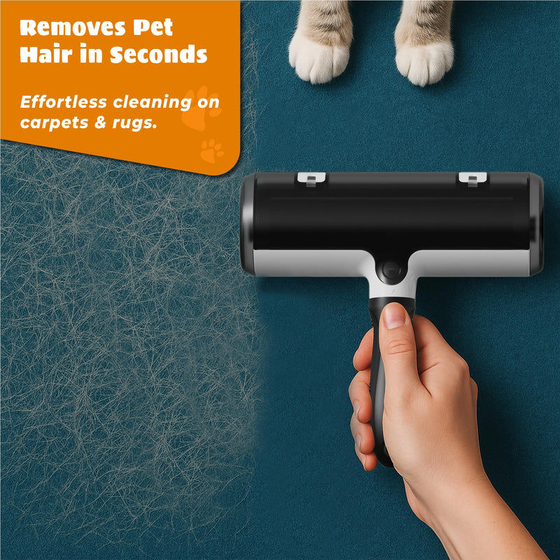 Pet Hair Remover and Reusable Lint Roller - Cat and Dog Hair Remover for Couch, Furniture, Carpet, Clothing and Bedding - Portable, Multi-Surface Fur Removal Tool (Black) Black - PawsPlanet Australia