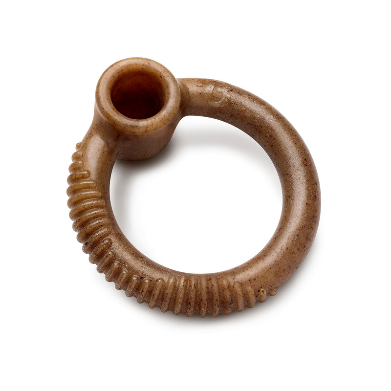 Benebone Ring Durable Dog Chew Toy for Aggressive Chewers, Real Bacon, Made in USA, Medium Brown