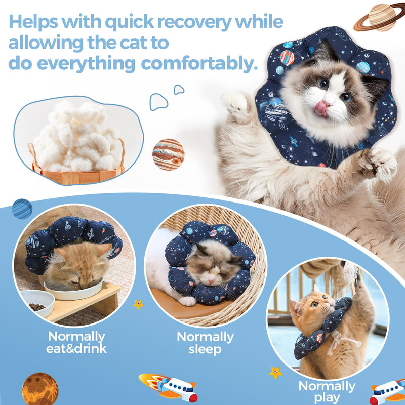 ComSaf Cat Cone Collar Soft, Protective Adjustable Cat Cones to Stop Licking After Surgery, Comfortable Lightweight Elizabethan Collar for Kitten Prevent from Licking Wounds, Not Block Vision Planet S (Neck:5.5-9 in)