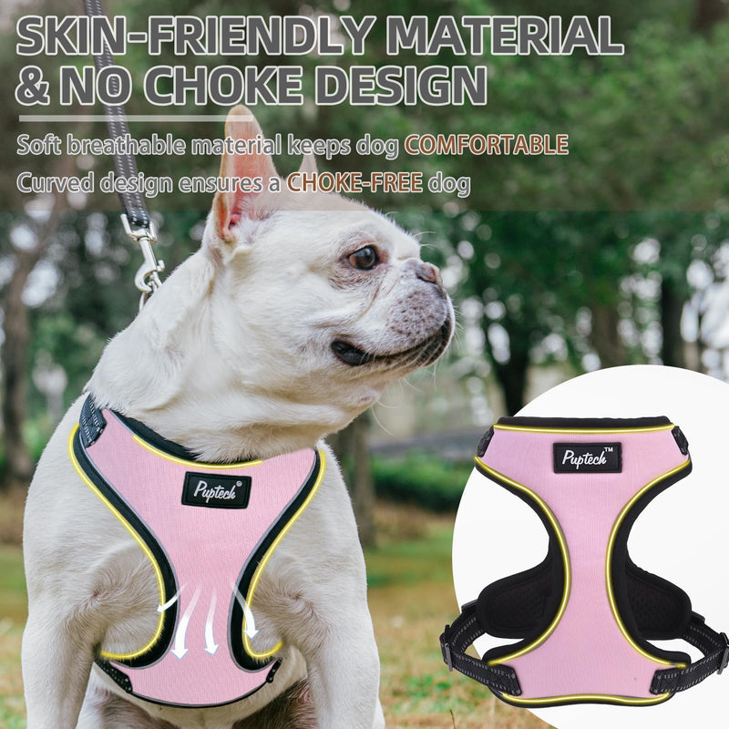 PUPTECK Dog Harness and Leash Set Small Sized, Adjustable Reflective Escape Proof Puppy Vest, No Pull Walking Harness Easy Control S (6-14lb, NECK 15", CHEST 14"-17") Pink - PawsPlanet Australia