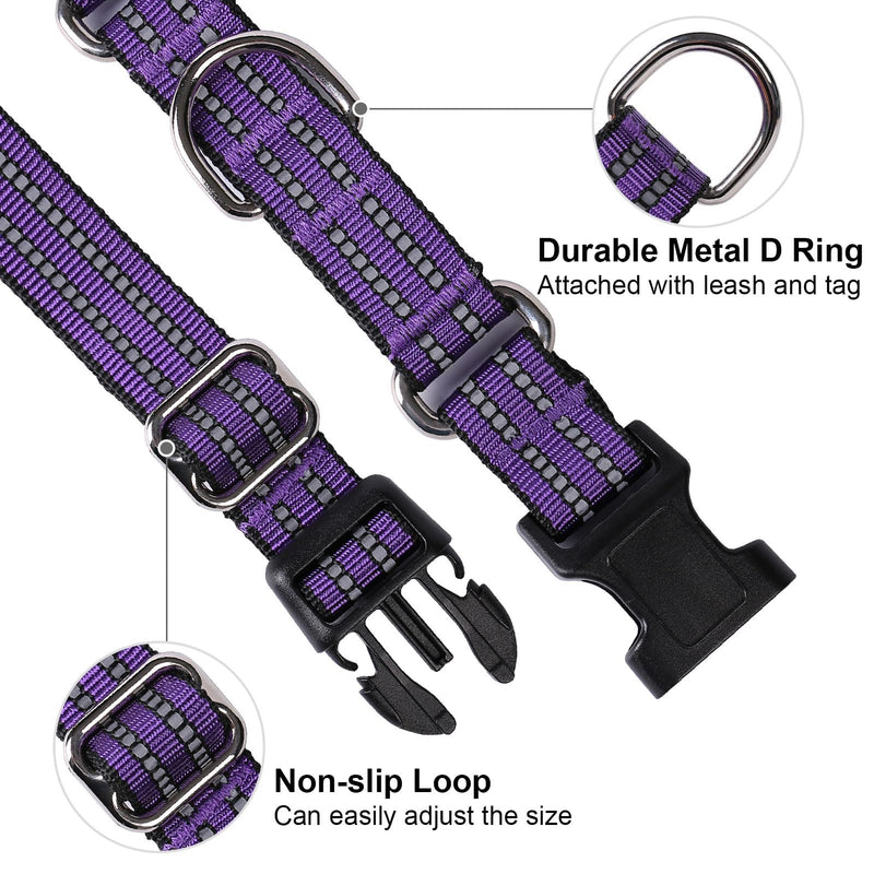 Martingale Dog Collar, Adjustable Nylon Reflective Collar with Buckle No Pull Dog Collar for Small Medium Large Dogs (Purple M) Purple - PawsPlanet Australia