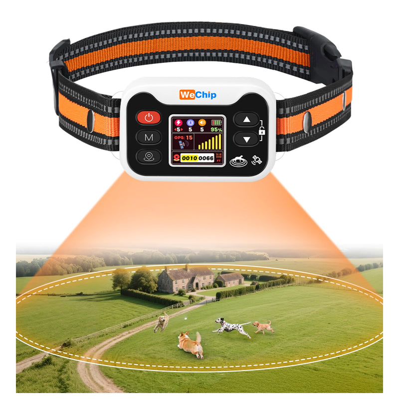 GPS Dog Collar Fence Orange- 3 Modes,GPS Dogs Fence 65-6560FT Wireless Boundary, 122H Rechargeable Battery,Waterproof for Lawns, Farms, Beaches & Walks.