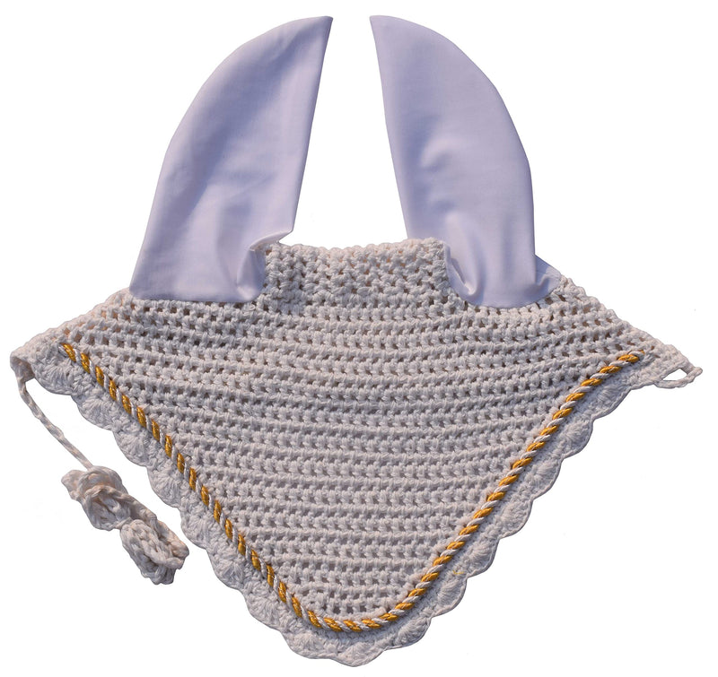 Elegant Horse Ear Bonnet, Fly Veil & Fly Mask – Superior Fly Protection with Style and Comfort for Every Ride (White, COB)